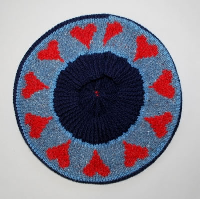 Hearts Beret on Navy underside view